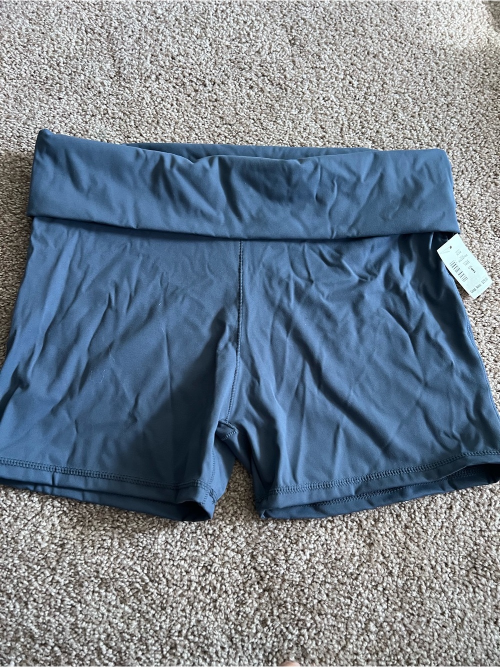 Women's aero Fold-Over Waist Active Shorts - Slate Blue NWT SZ L